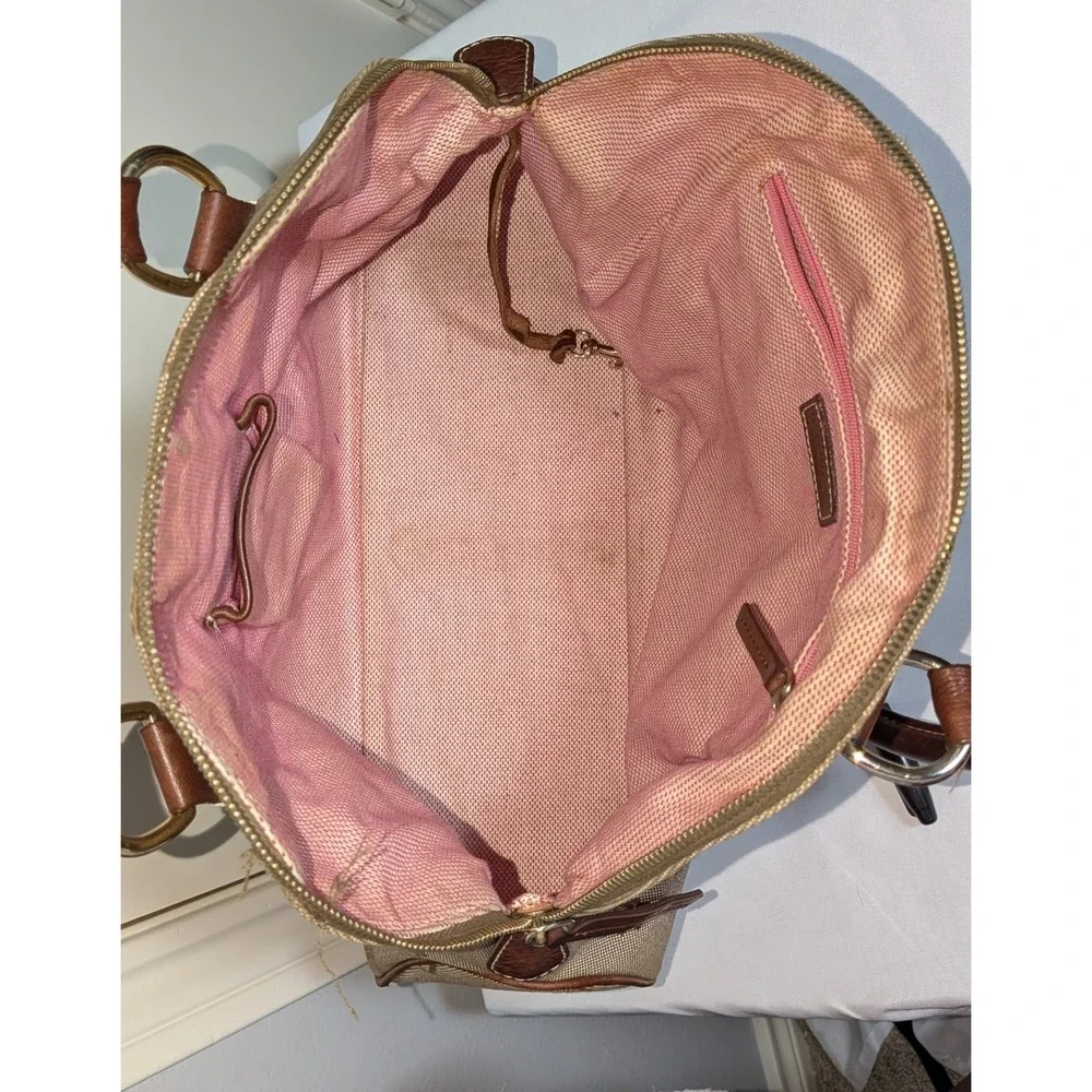 Dooney & Bourke Satchel Vintage Tan Brown Monogram Logo Canvas Leather Dome Bag